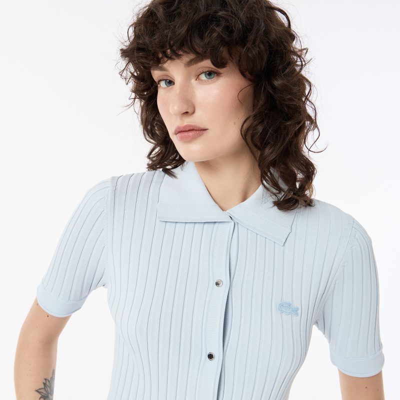 Женский лёгкий свитер Lacoste с коротким рукавом и воротником-поло 3