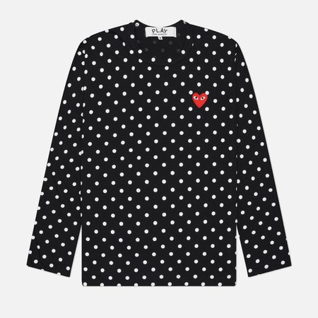 Мужской лонгслив Comme des Garcons Play Red Emblem Polka Dot, цвет чёрный