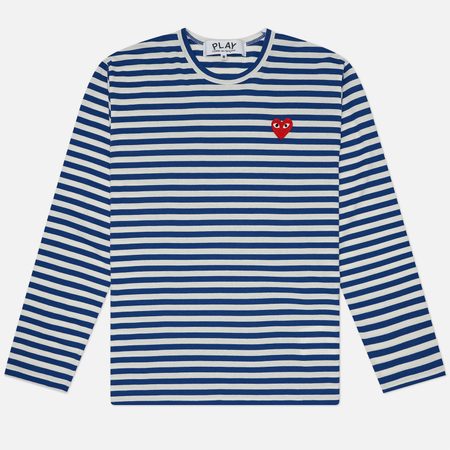 Мужской лонгслив Comme des Garcons Play Red Emblem Striped, цвет синий