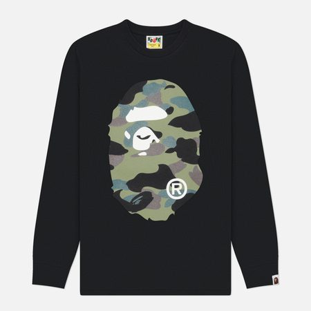 Мужской лонгслив A Bathing Ape 1st Camo Big Ape Head, цвет чёрный