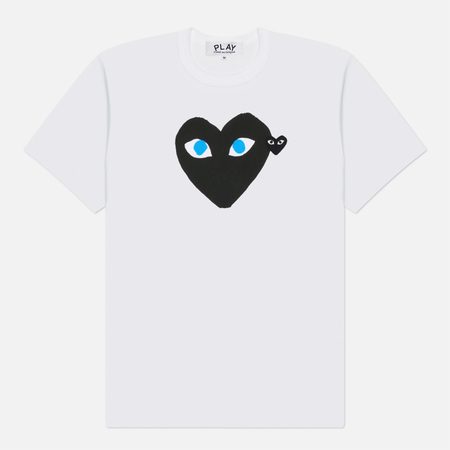 Мужская футболка Comme des Garcons Play Black Emblem Blue Eyes, цвет белый