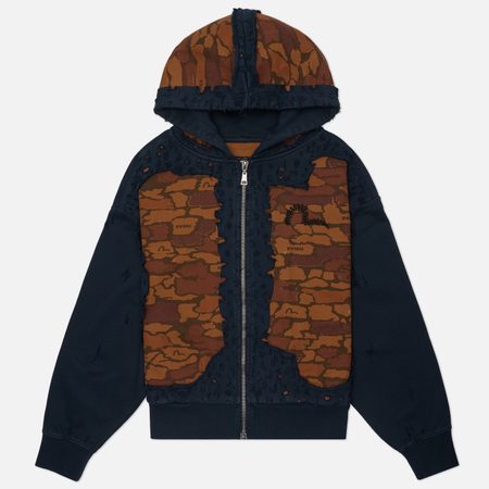 Мужская толстовка Evisu Heritage Distressed Camo Patchwork Hoodie, цвет синий