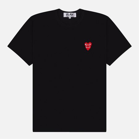 Мужская футболка Comme des Garcons Play Double Red Emblem, цвет чёрный