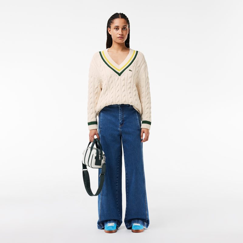 Женский вязаный свитер Lacoste c V-образным вырезом 4