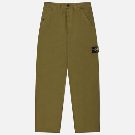 Мужские брюки Stone Island Mercerised Organic Cotton Ripstop Relaxed, цвет оливковый