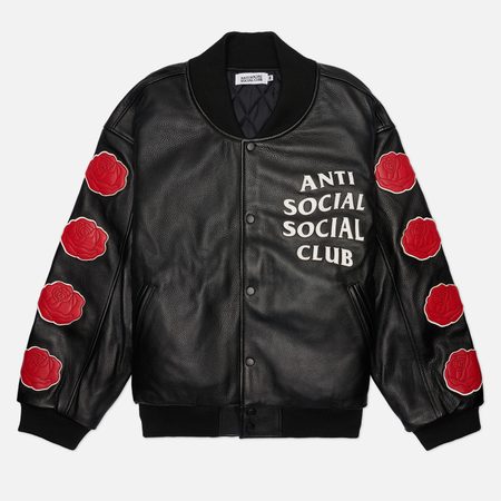 Мужская куртка бомбер Anti Social Social Club Petal To The Metal Leather Varsity, цвет чёрный