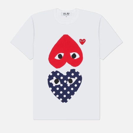 Мужская футболка Comme des Garcons Play Polka Dot With Upside Down Heart, цвет белый