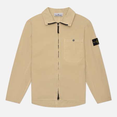 Мужская рубашка Stone Island Organic Panama Cotton Old Effect Comfort Zip-Up, цвет бежевый