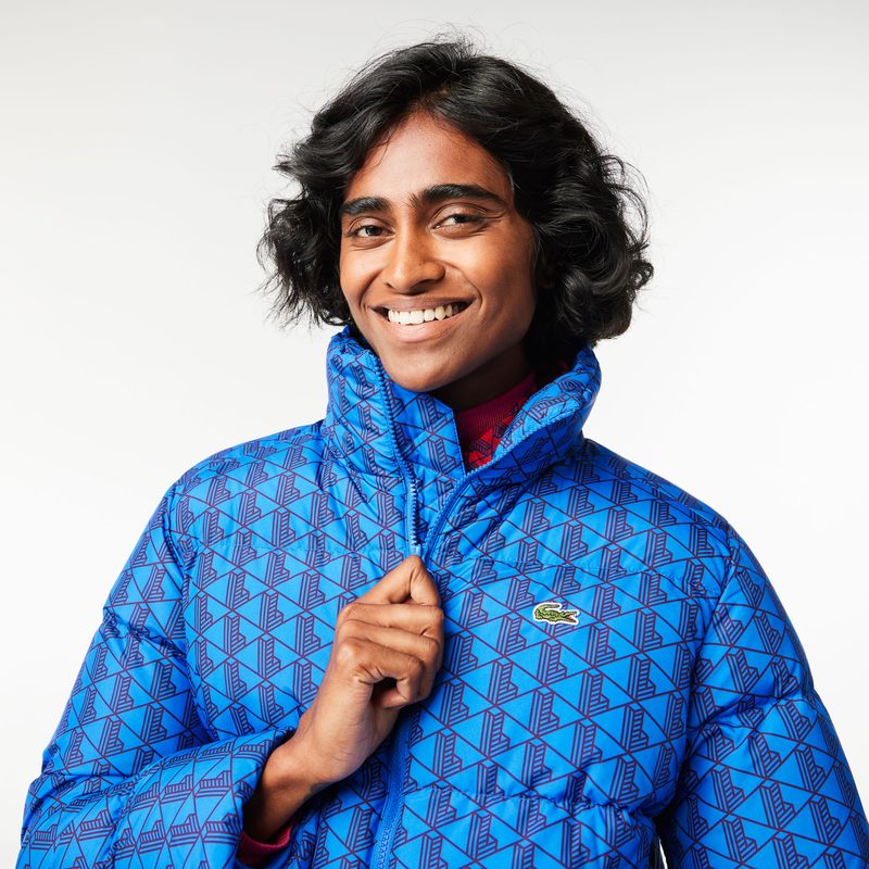 Женский пуховик Lacoste с капюшоном и монограммой 4