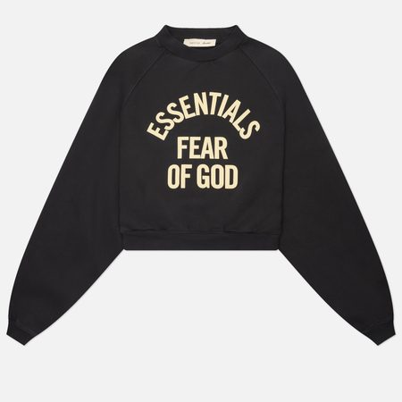 Женская толстовка Fear of God ESSENTIALS Campus 90's Cropped Raglan Crewneck, цвет чёрный
