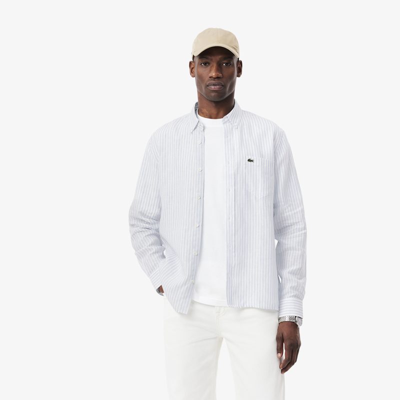 Мужская льняная рубашка Lacoste в полоску