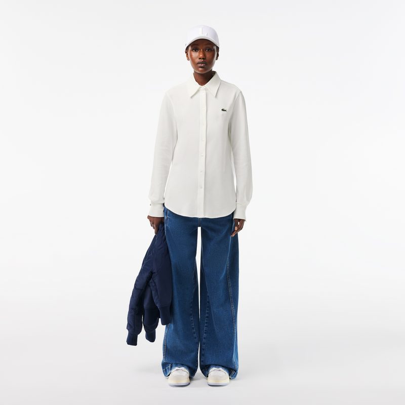 Женская хлопковая рубашка Lacoste с нашивкой-логотипом 4