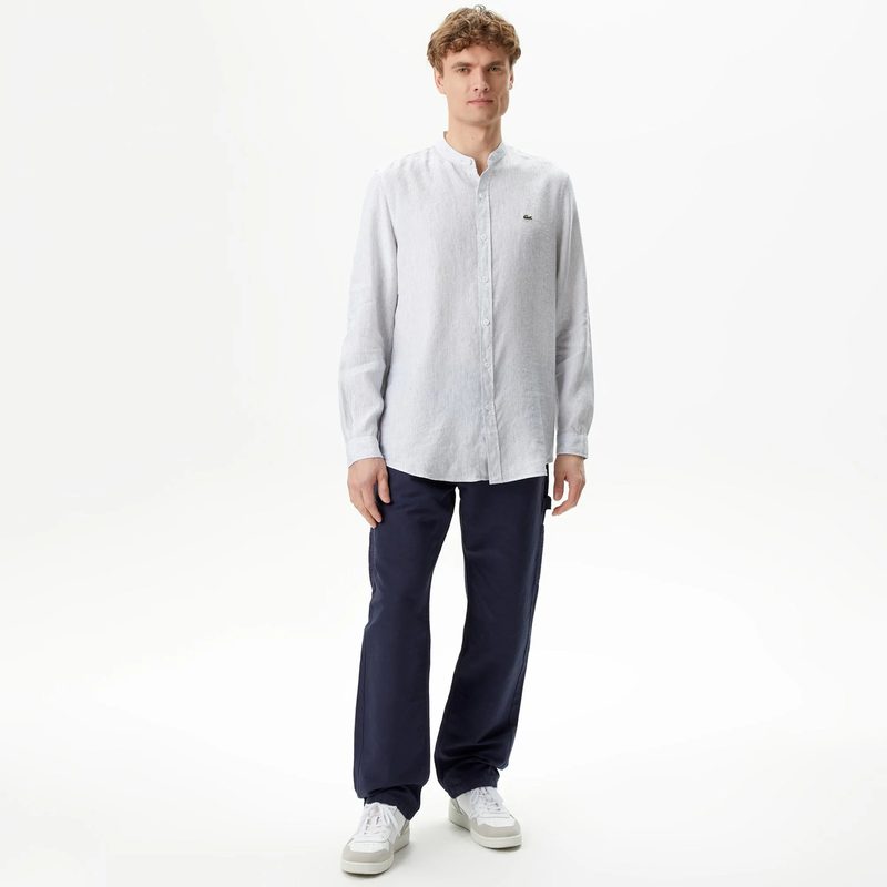 Мужская рубашка Lacoste без ворота в полоску из смеси льна 4