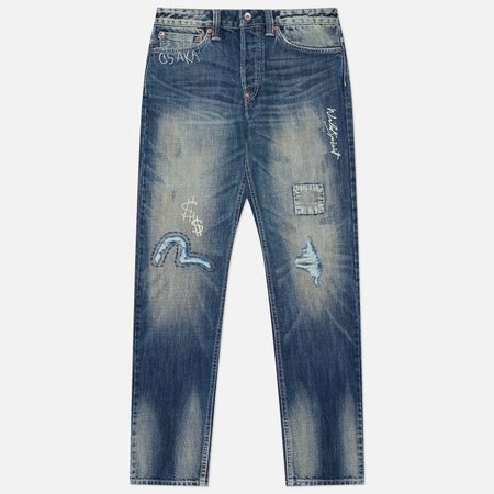 Мужские джинсы Evisu Heritage Hand-Drawn Printed, цвет синий