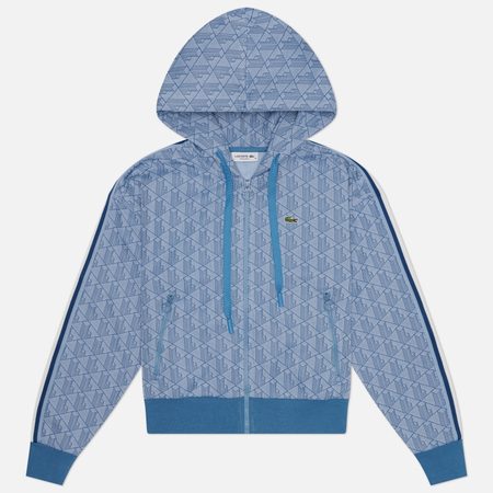 Женская толстовка Lacoste Monogram Jacquard Zip Front Hoodie, цвет голубой