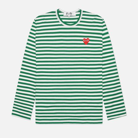 Мужской лонгслив Comme des Garcons Play Red Emblem Striped, цвет зелёный