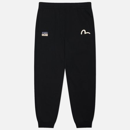 Мужские брюки Evisu Brushstroke Seagull & Logo Print Straight Fit, цвет чёрный