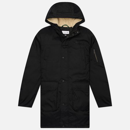 Мужская куртка парка Lacoste Hooded Long, цвет чёрный