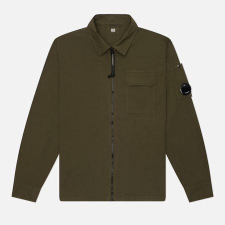 Мужская рубашка C.P. Company Organic Gabardine Zipped Lens Overshirt, цвет оливковый