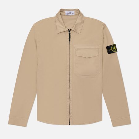 Мужская рубашка Stone Island Stretch Organic Cotton Satin Regular Overshirt, цвет бежевый