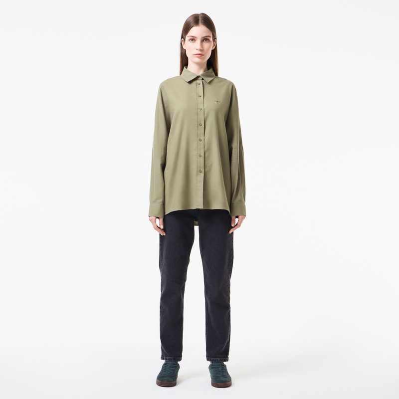 Женская хлопковая рубашка Lacoste свободного кроя 5