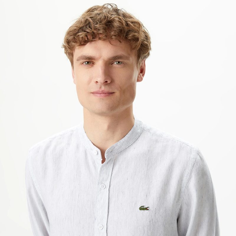 Мужская рубашка Lacoste без ворота в полоску из смеси льна 3