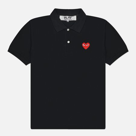 Мужское поло Comme des Garcons Play Red Heart Emblem, цвет чёрный