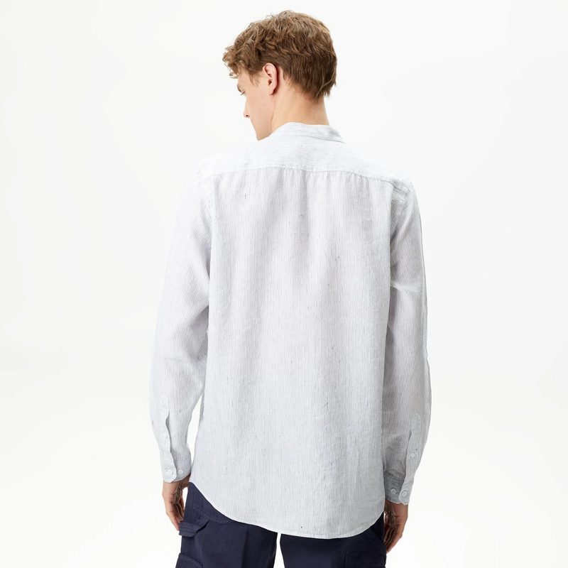 Мужская рубашка Lacoste без ворота в полоску из смеси льна 2