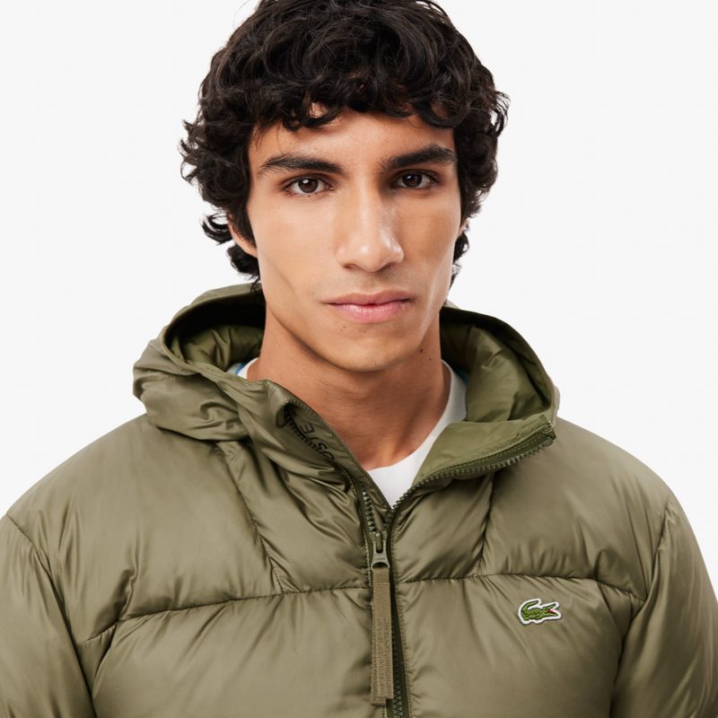 Мужской короткий влагоотталкивающий и ветроустойчивый пуховик Lacoste с капюшоном 3
