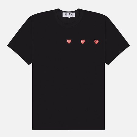 Мужская футболка Comme des Garcons Play Triple Heart Emblem, цвет чёрный