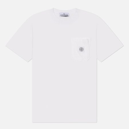 Мужская футболка Stone Island Organic Cotton Jersey Fissato Effect Compass Patch, цвет белый