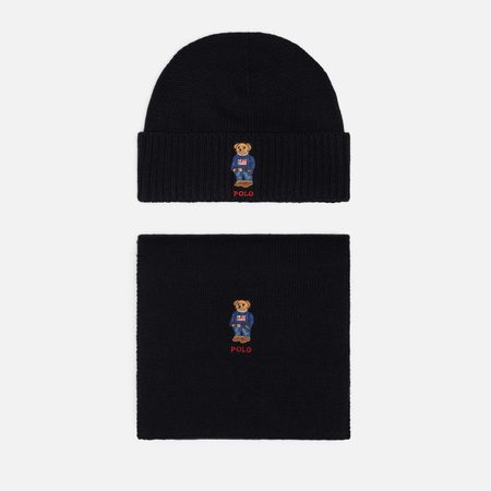 Подарочный набор Polo Ralph Lauren Flag Vintage Bear Beanie & Scarf Gift Box, цвет чёрный