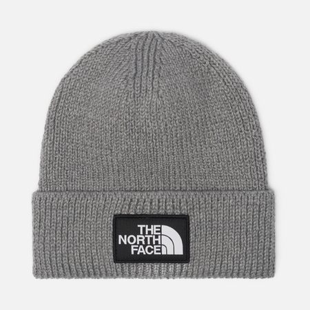 Шапка The North Face Logo Box Cuffed Recycled, цвет серый