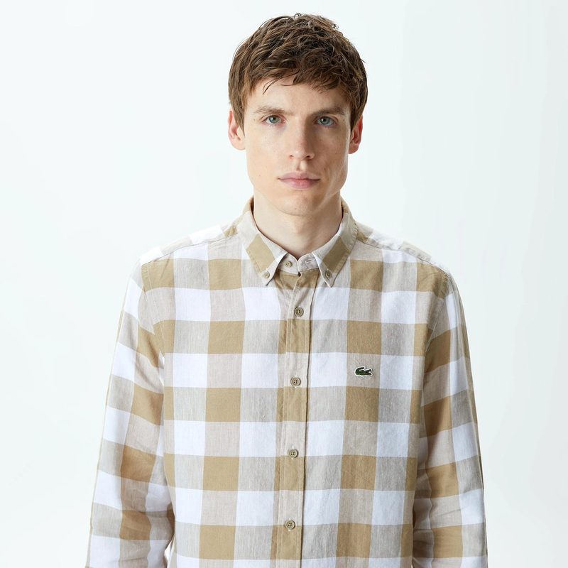 Мужская клетчатая рубашка Lacoste из смеси льна 3