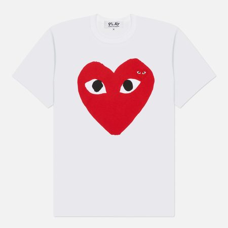Мужская футболка Comme des Garcons Play Oversized Red Emblem, цвет белый