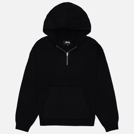 Мужской свитер Stussy Quarter Zip Knit Hoodie, цвет чёрный