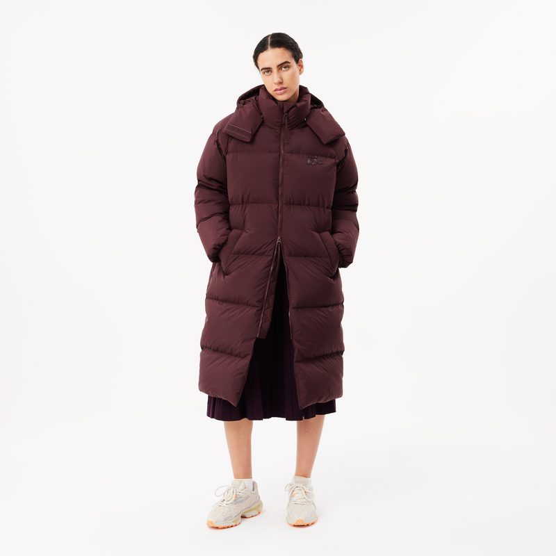 Женский длинный пуховик Lacoste с капюшоном