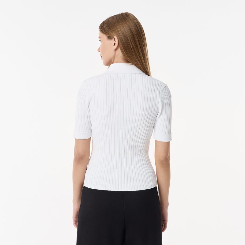 Женский лёгкий свитер Lacoste с коротким рукавом и воротником-поло 2