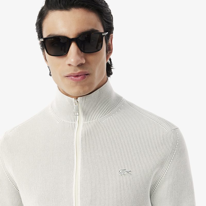 Мужской ребристый свитер на застежке Lacoste с высоким воротником 3