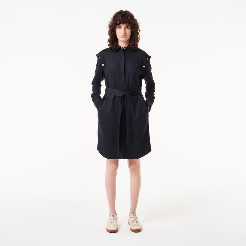 Женское платье Lacoste свободного кроя с поясом и длинным рукавом 5