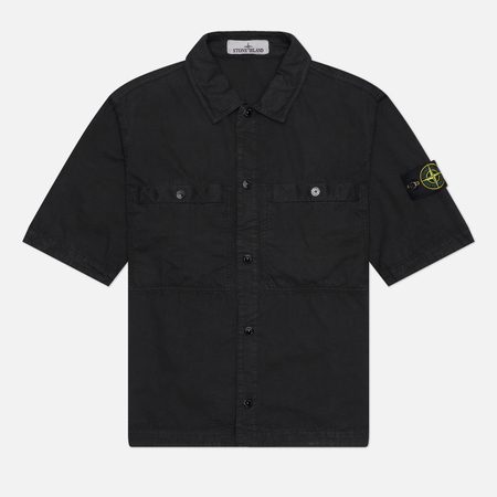 Мужская рубашка Stone Island Cotton Gauze Regular, цвет чёрный