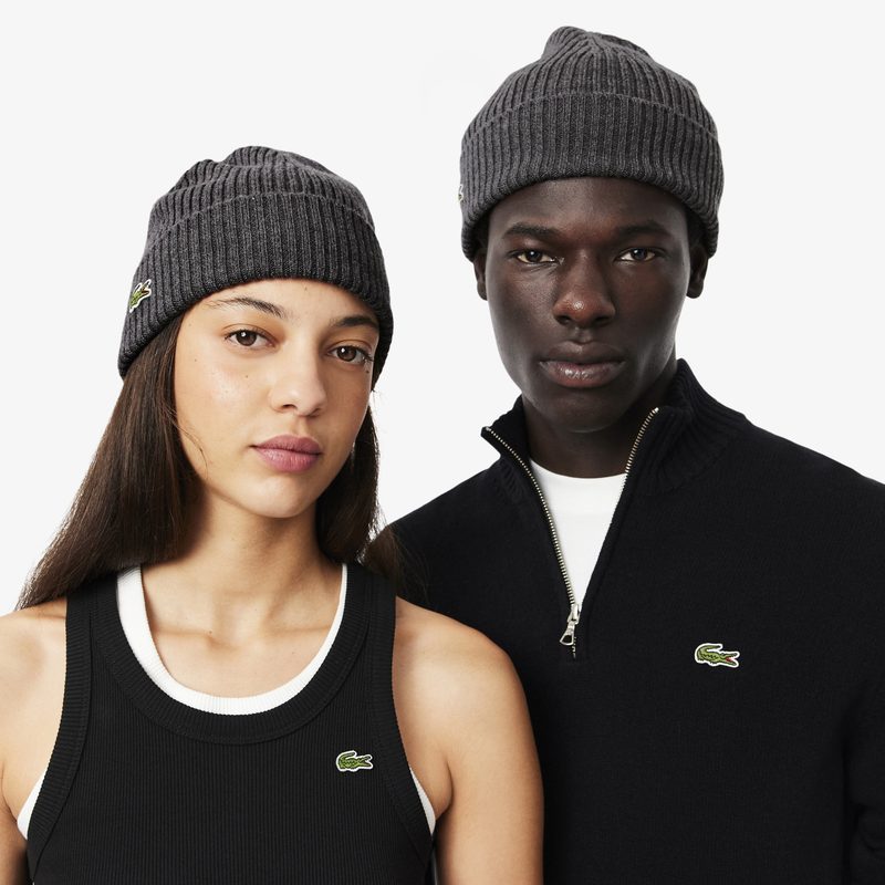 Шерстяная шапка Lacoste унисекс в рубчик 3