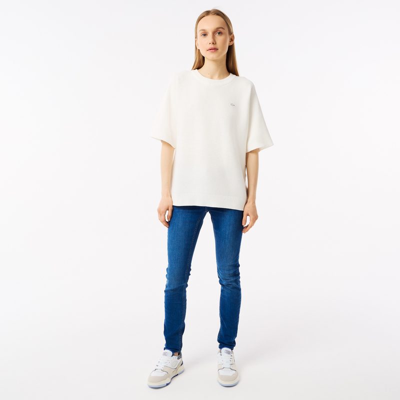 Женский вязаная футболка Lacoste оверсайз с коротким рукавом 4