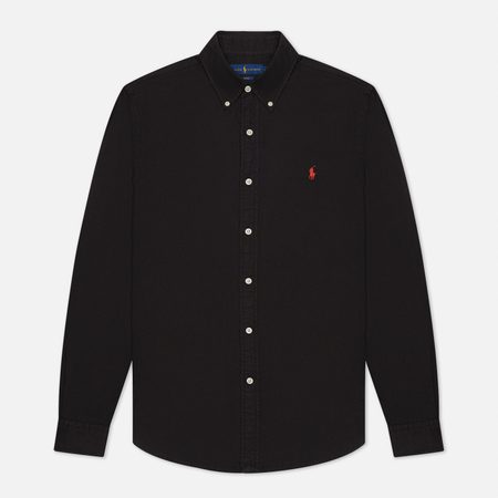 Мужская рубашка Polo Ralph Lauren Garment Dyed Oxford Slim Fit, цвет чёрный