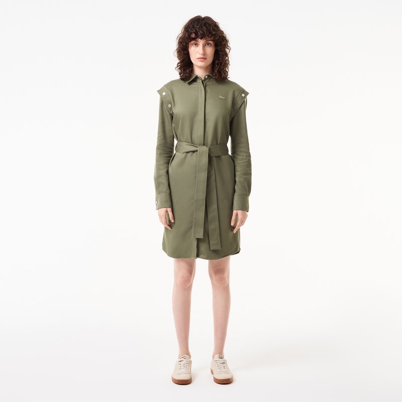 Женское платье Lacoste свободного кроя с поясом и длинным рукавом