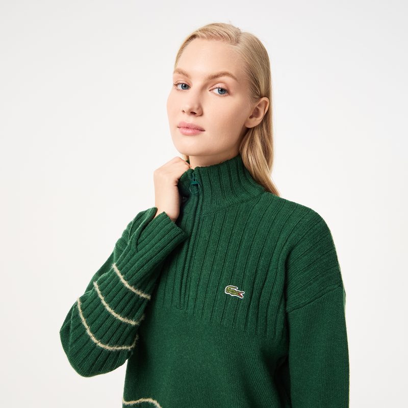 Женский короткий свитер Lacoste на молнии с длинным рукавом 3