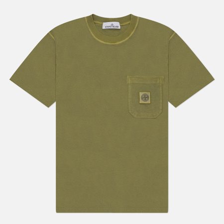 Мужская футболка Stone Island Organic Cotton Jersey Fissato Effect Compass Patch, цвет оливковый