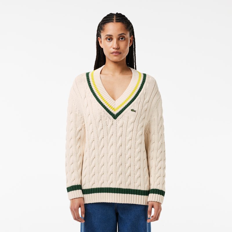 Женский вязаный свитер Lacoste c V-образным вырезом
