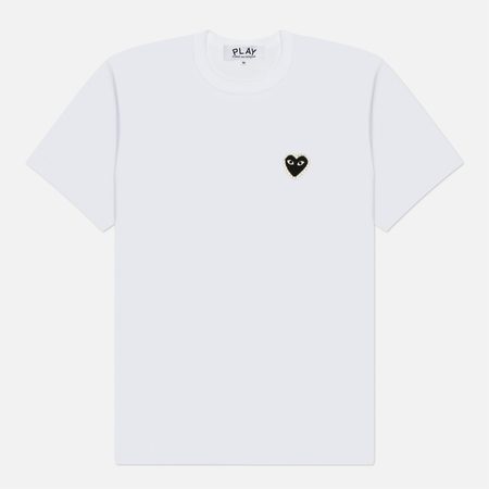 Мужская футболка Comme des Garcons Play Black Emblem x Rhinestone, цвет белый