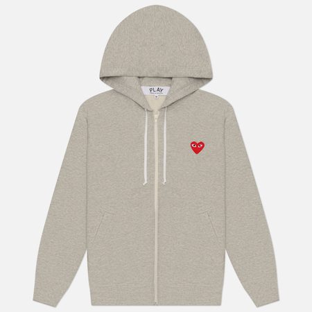 Мужская толстовка Comme des Garcons Play Red Multi Heart Full Zip Hoodie, цвет серый